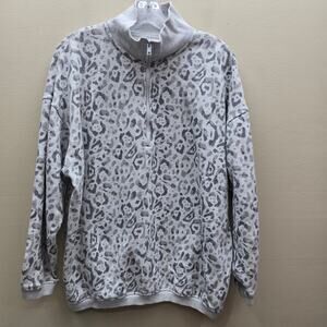 Aerie Good Vibes Leopard Print Quarter Zip Oversized Sweatshirt Gray Size Small
